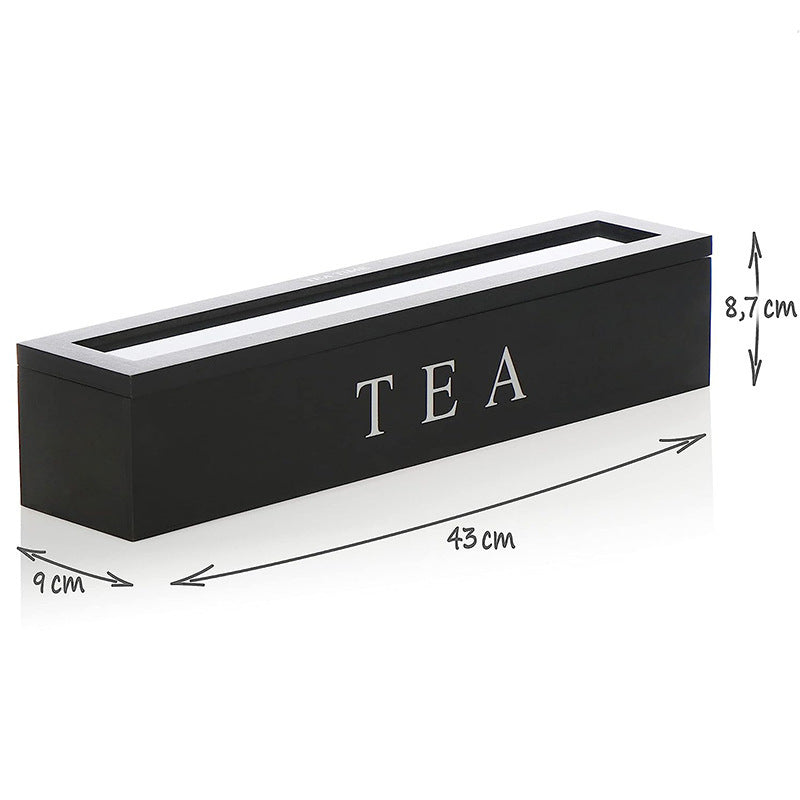 Tea box - Tea box 6 compartments - Wooden tea box - Suitable for loose tea - Black