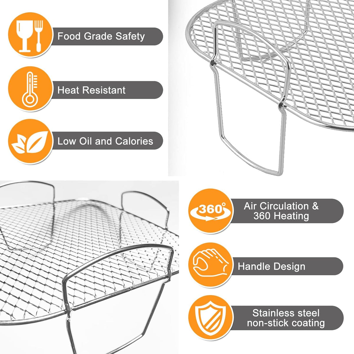 Square air fryer rack - Air fryer baking pan - Air fryer accessories - Stainless steel - 20 cm