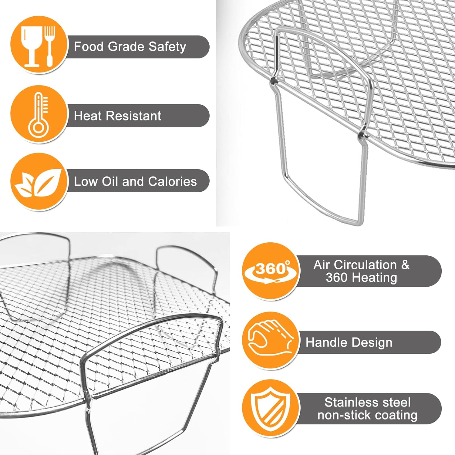 Square air fryer rack - Air fryer baking pan - Air fryer accessories - Stainless steel - 20 cm