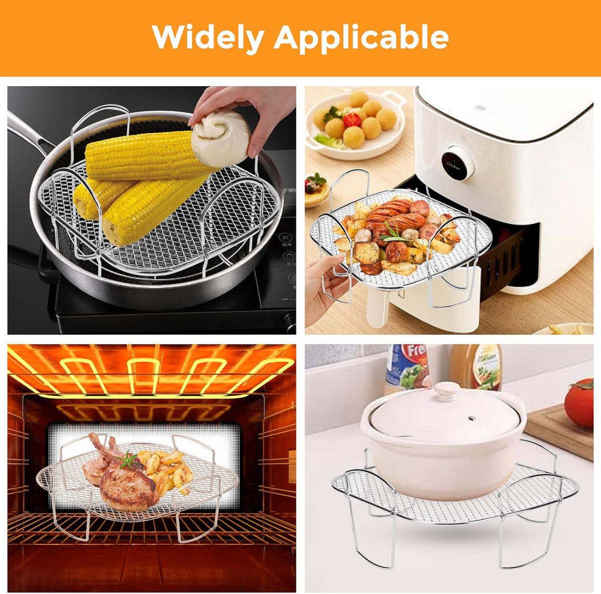 Square air fryer rack - Air fryer baking pan - Air fryer accessories - Stainless steel - 20 cm