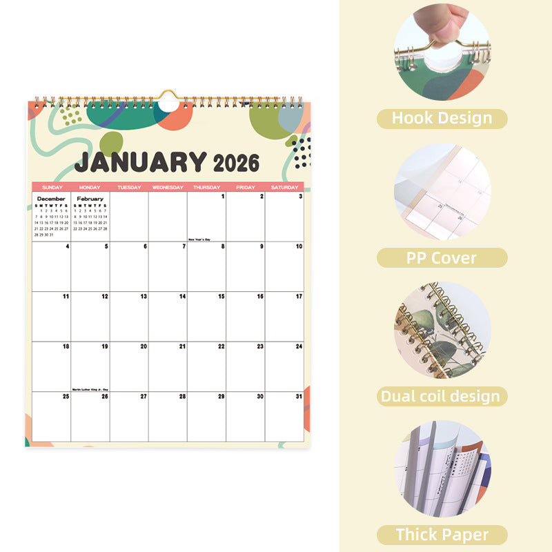 Calendar 2026 - Hangable 12 Months - Calendar - With wire-o-binding - Yearly calendar - Monthly planner - Wall calendar - 37 x 30cm