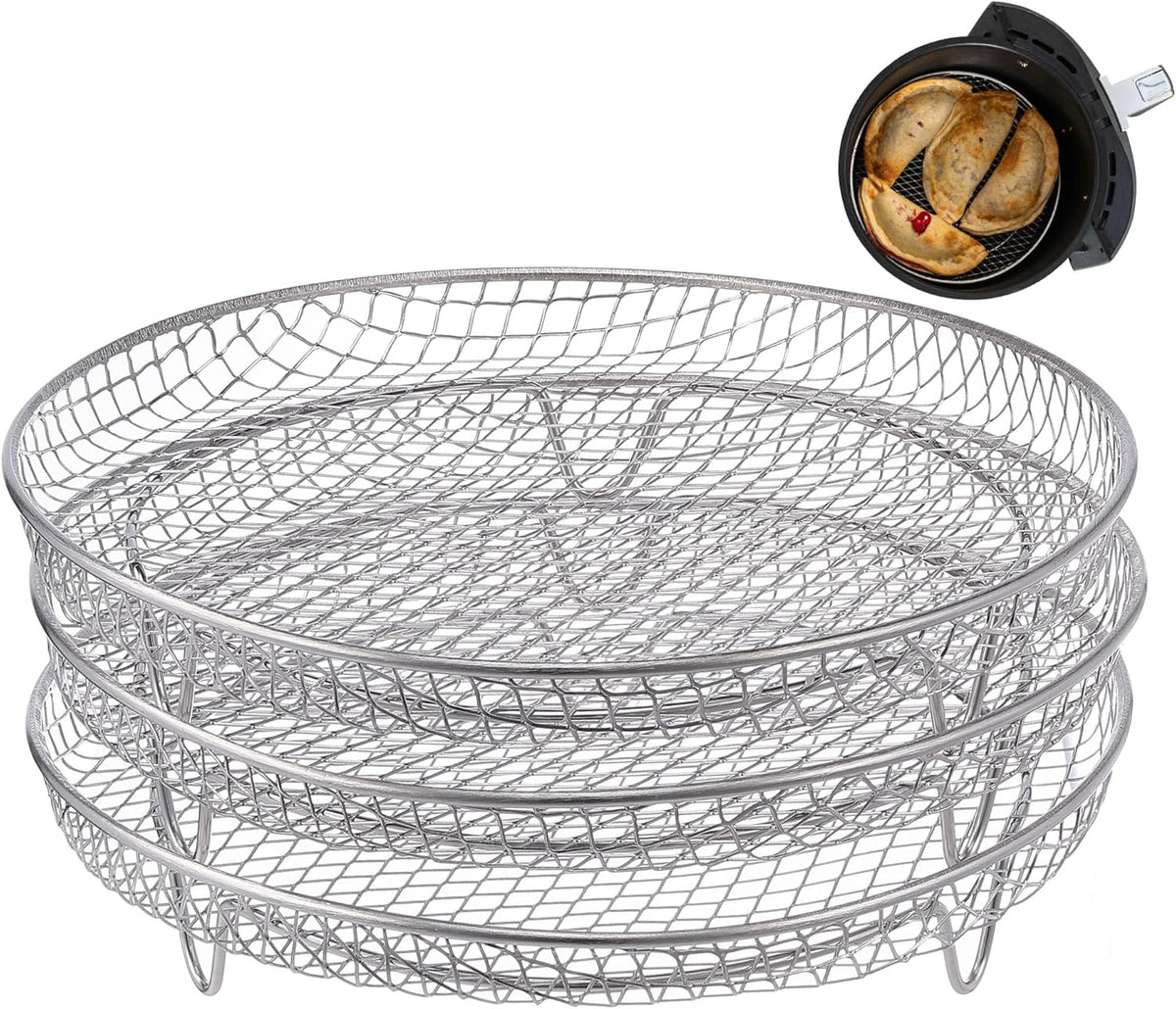 Multi-layer air fryer rack (3 round layers) - Air fryer baking pan - Air fryer grid - 304 stainless steel - Safe to use in air fryers, steam ovens, regular ovens and dishwashers