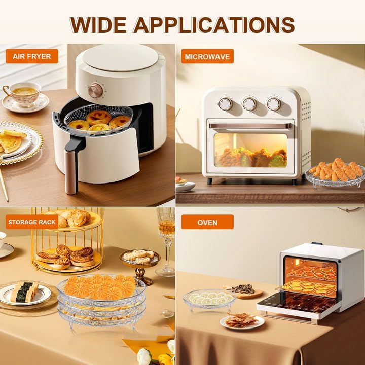 Multi-layer air fryer rack (3 round layers) - Air fryer baking pan - Air fryer grid - 304 stainless steel - Safe to use in air fryers, steam ovens, regular ovens and dishwashers