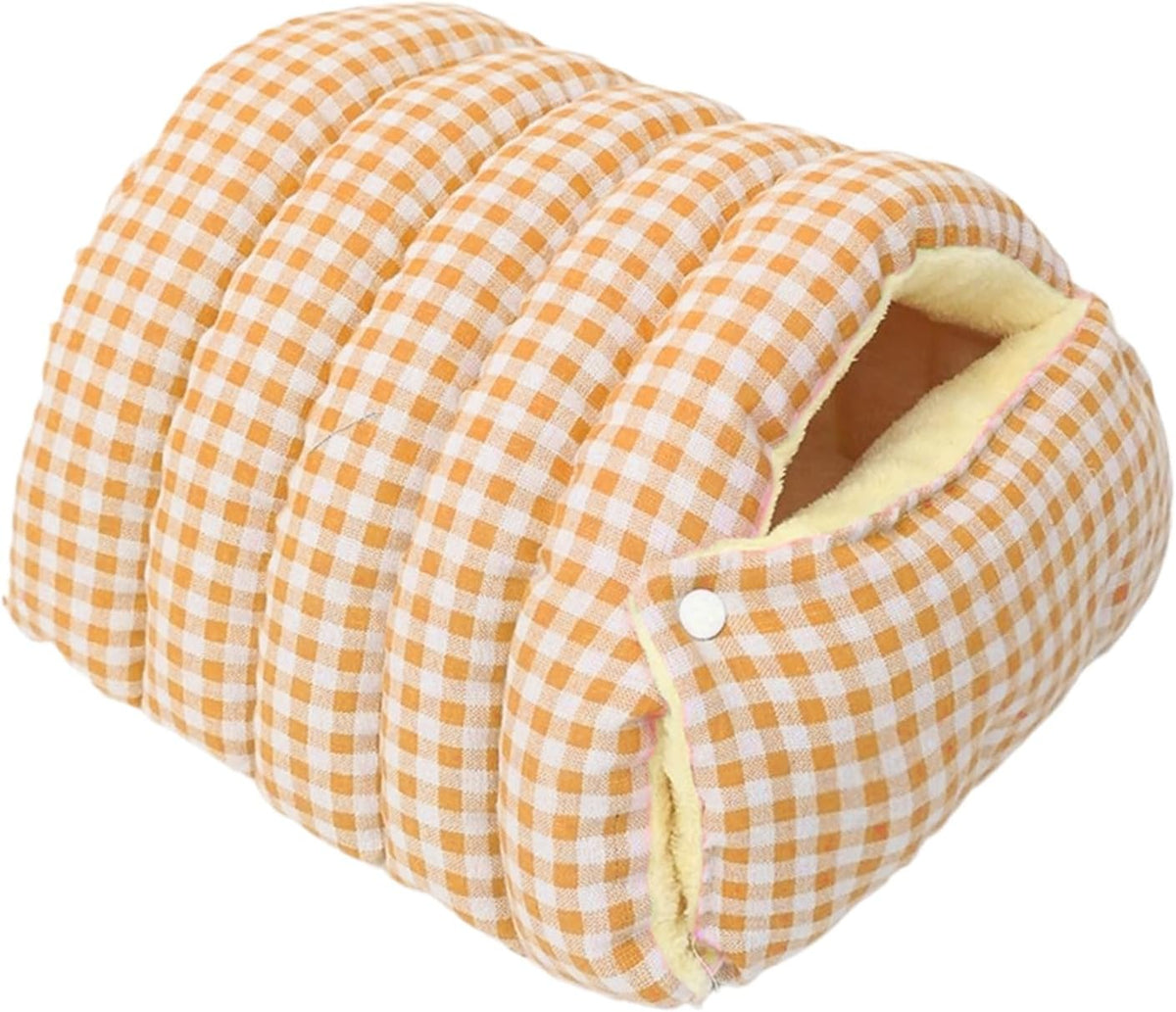 Cat House - Cat Basket - Plush and Warm - Removable and Washable - Closed Cat Bed for Winter - Suitable for Indoor and Outdoor Use in Winter, Camping, Travel, Bedroom, Living Room and Apartment - Orange and White Checkered Pattern