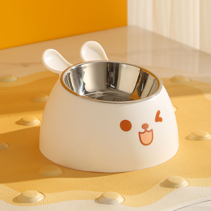 Cat Litter Box - Cat Food Bowl - Non-Slip Design - Pet Food Bowl - Plastic and Stainless Steel Design - Suitable for Cats and Small Dogs - White