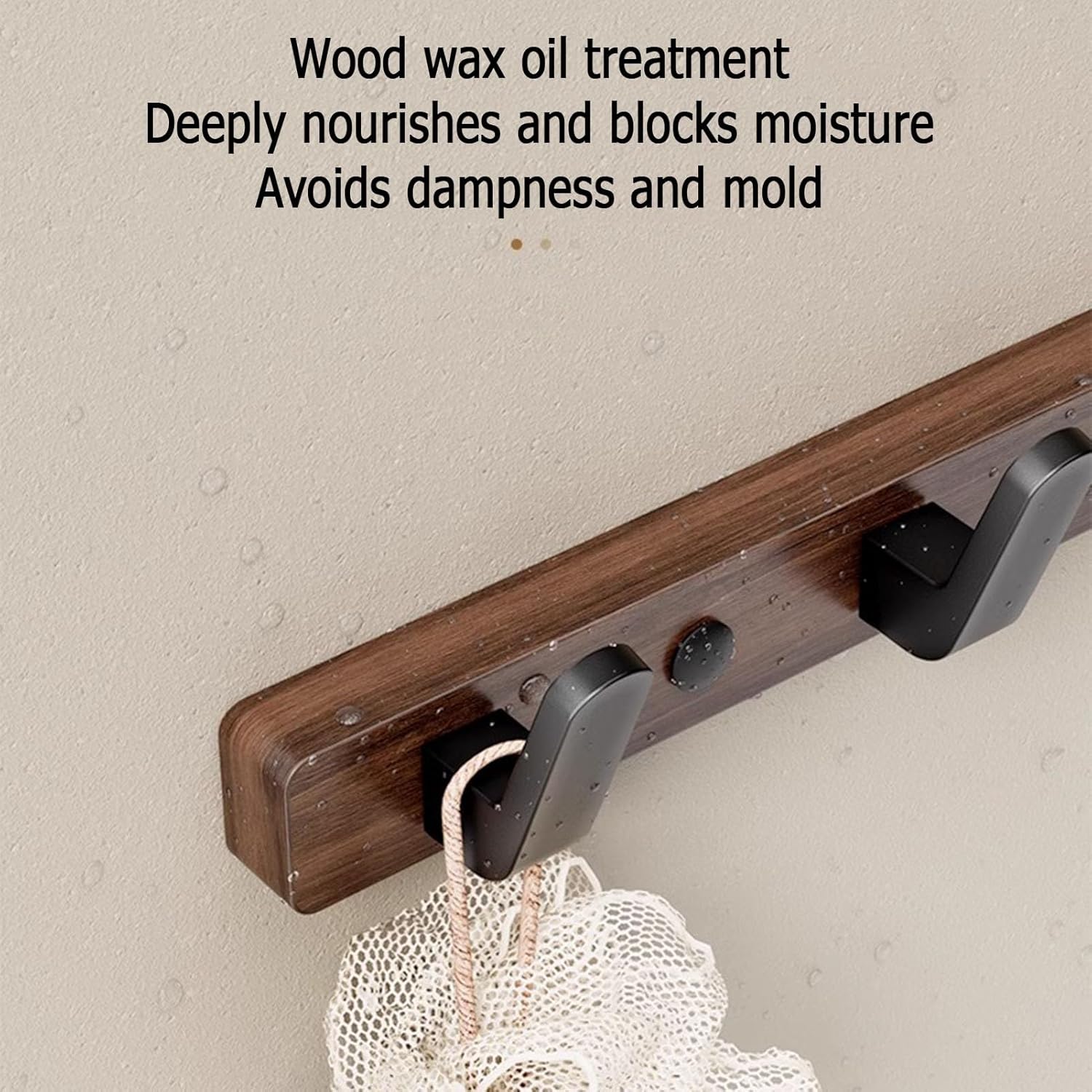 Coat rack - Wall coat rack - Coat rack with hooks - Storage rack - 25 × 3 cm - Wooden coat rack - Walnut - 5 hooks - Black