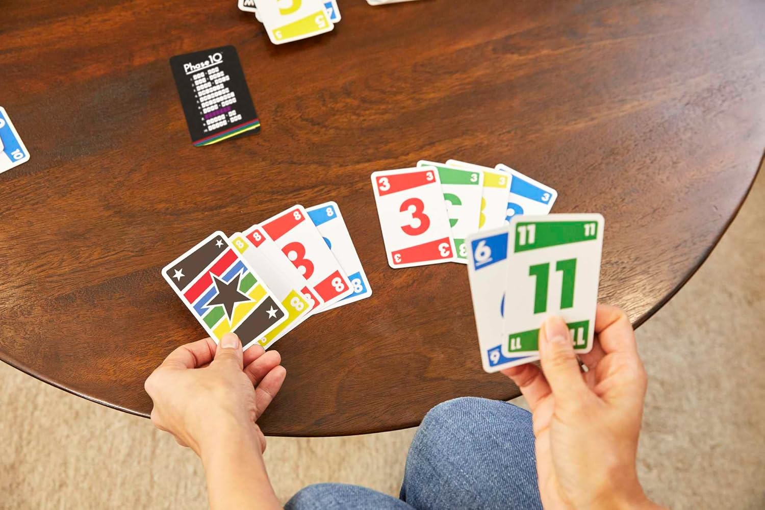 Mattel Games Phase 10 card game, sequences similar to rummy, contains 108 cards, for home.