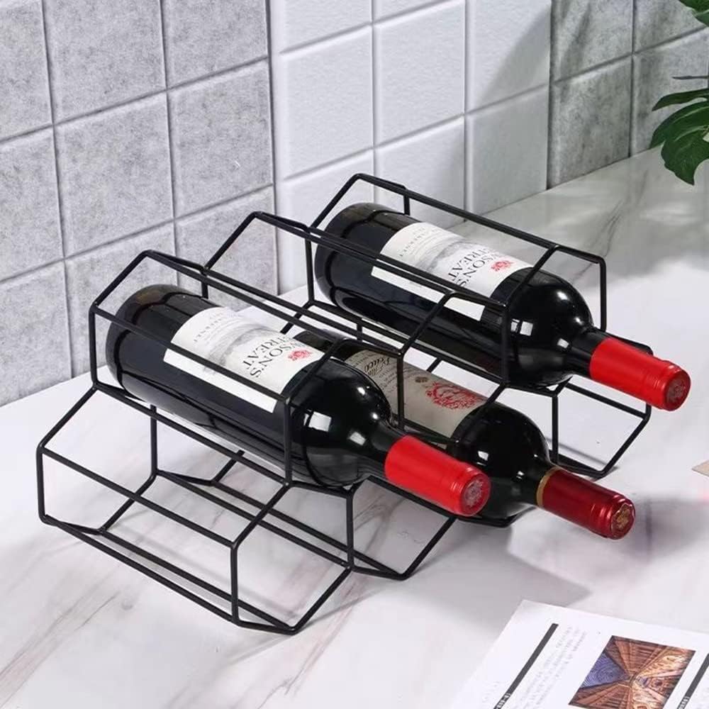 Small Freestanding Wine Rack for Countertop - Honeycomb Metal Wine Rack Stand for 9 Bottles, Black, Wine Rack for Tabletop