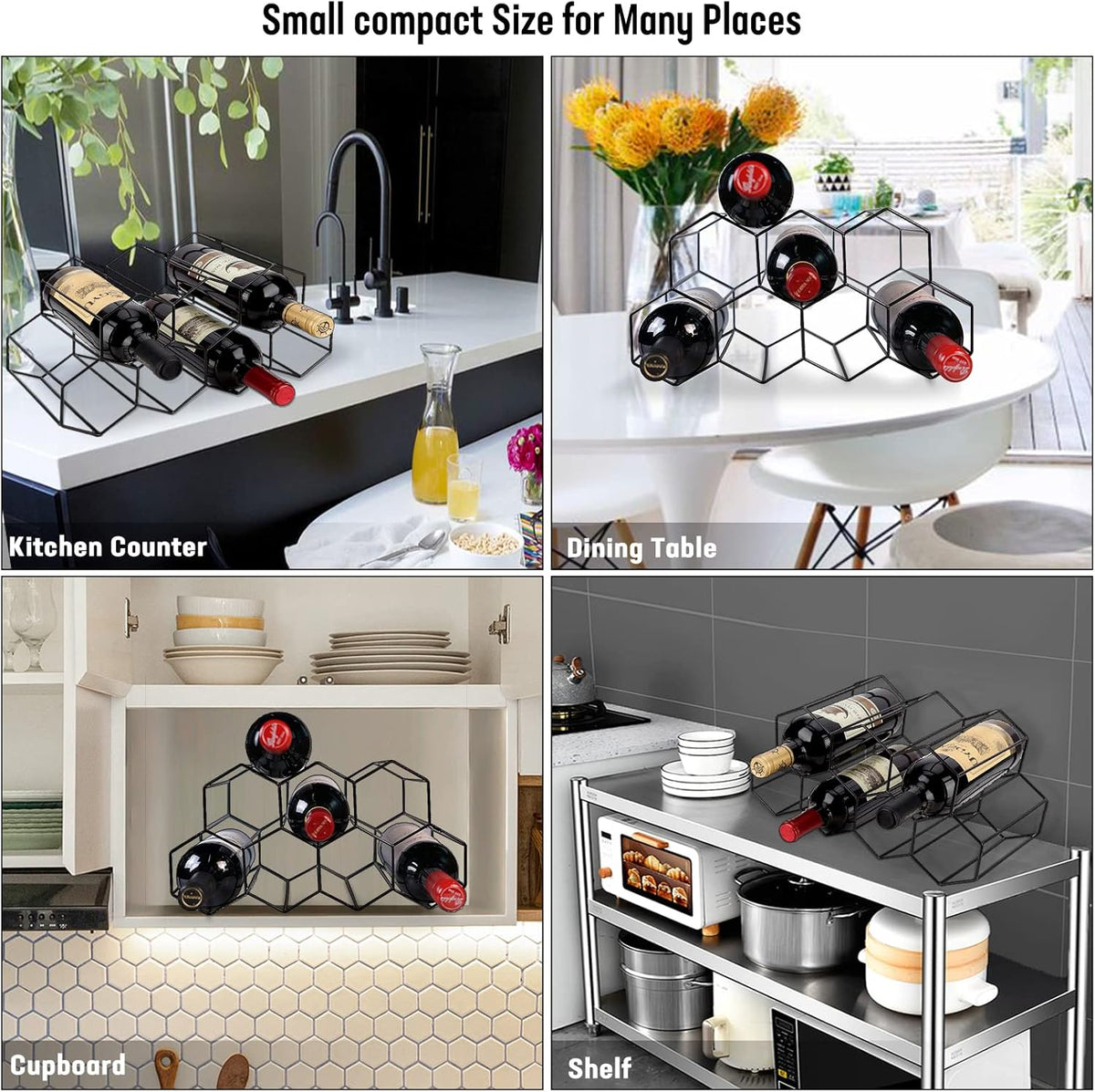 Small Freestanding Wine Rack for Countertop - Honeycomb Metal Wine Rack Stand for 9 Bottles, Black, Wine Rack for Tabletop