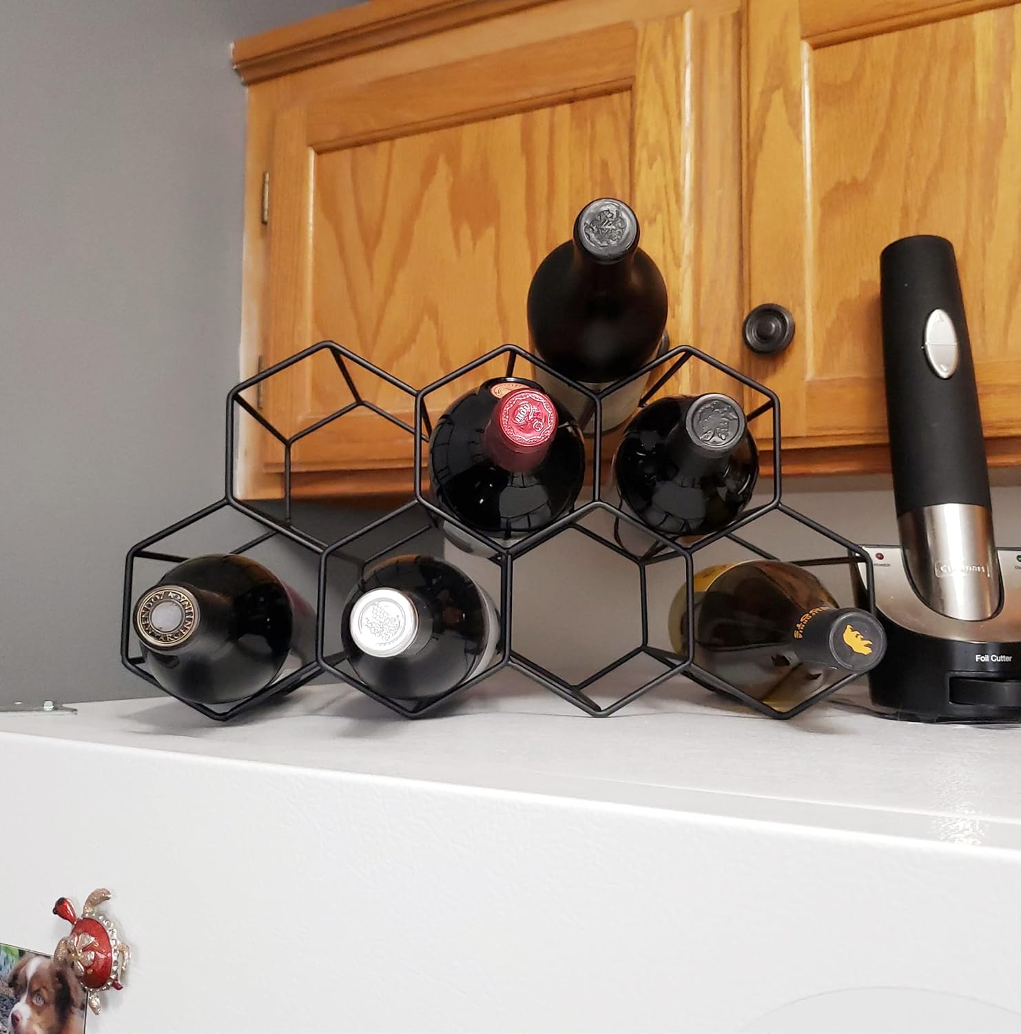 Small Freestanding Wine Rack for Countertop - Honeycomb Metal Wine Rack Stand for 9 Bottles, Black, Wine Rack for Tabletop