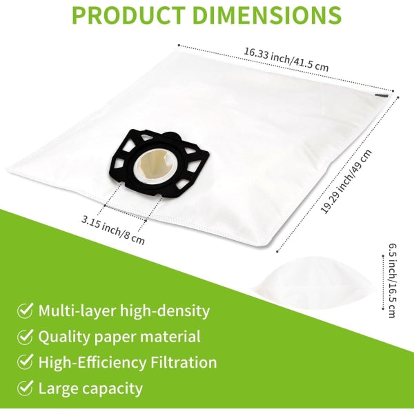 10 vacuum cleaner bags for Kärcher vacuum cleaners, compatible with wd4 wd5 wd6 mv4 mv5 mv6