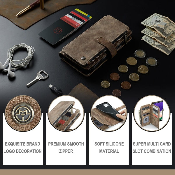 Compatible with Samsung Galaxy A22 5G Case Wallet Durable PU Leather Magnetic Flip Zipper Card Holder - Brown Brown ingen_max