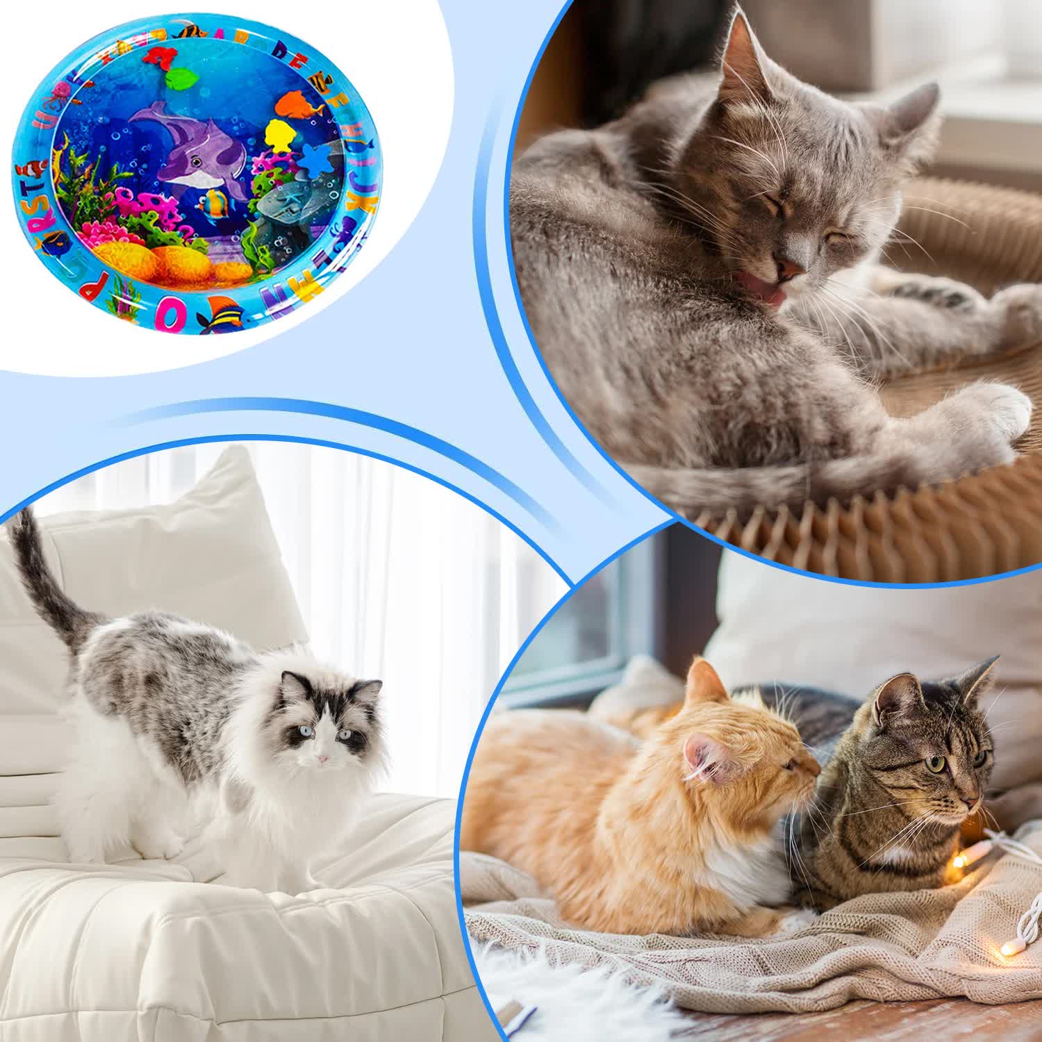 Sensory Water Mat for Cat and Dog, Play Mat, Thick Sensory Water Play Mat, Cat Toys for Bored Indoor Cats, Interactive Toys for Cats, C-Type 65 cm