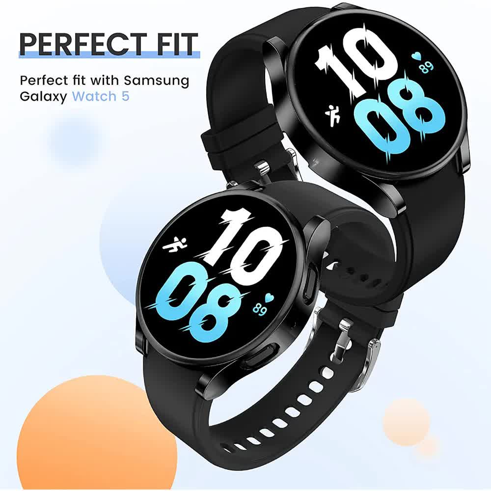 Compatible with Samsung Galaxy Watch 4 5 6 40 mm 44 mm Case Protection Silicone TPU Bumper Screen Protector Black Galaxy Watch6 44mm