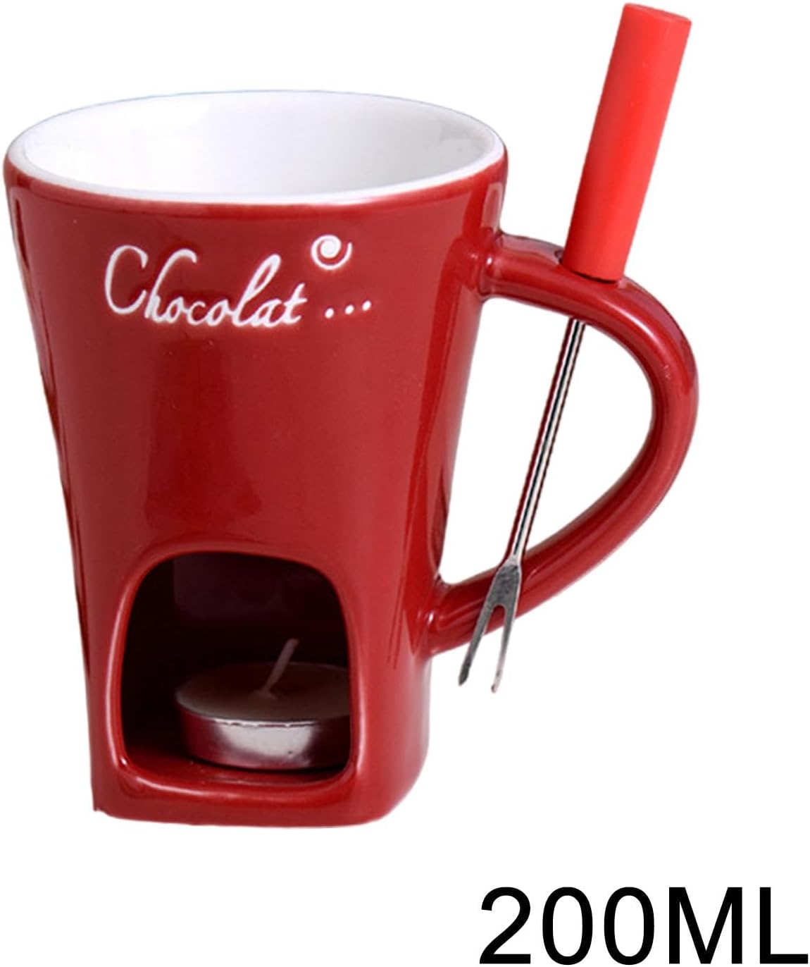 Tealight Fondue Set, Ceramic Melting Pot for Chocolate and Dessert Red