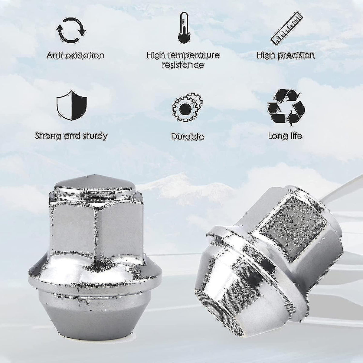 Aluminum Wheel Nuts. M12 X 1.5 Conical 19mm Hex Replacement for Ford Alloy Wheels (Silver)