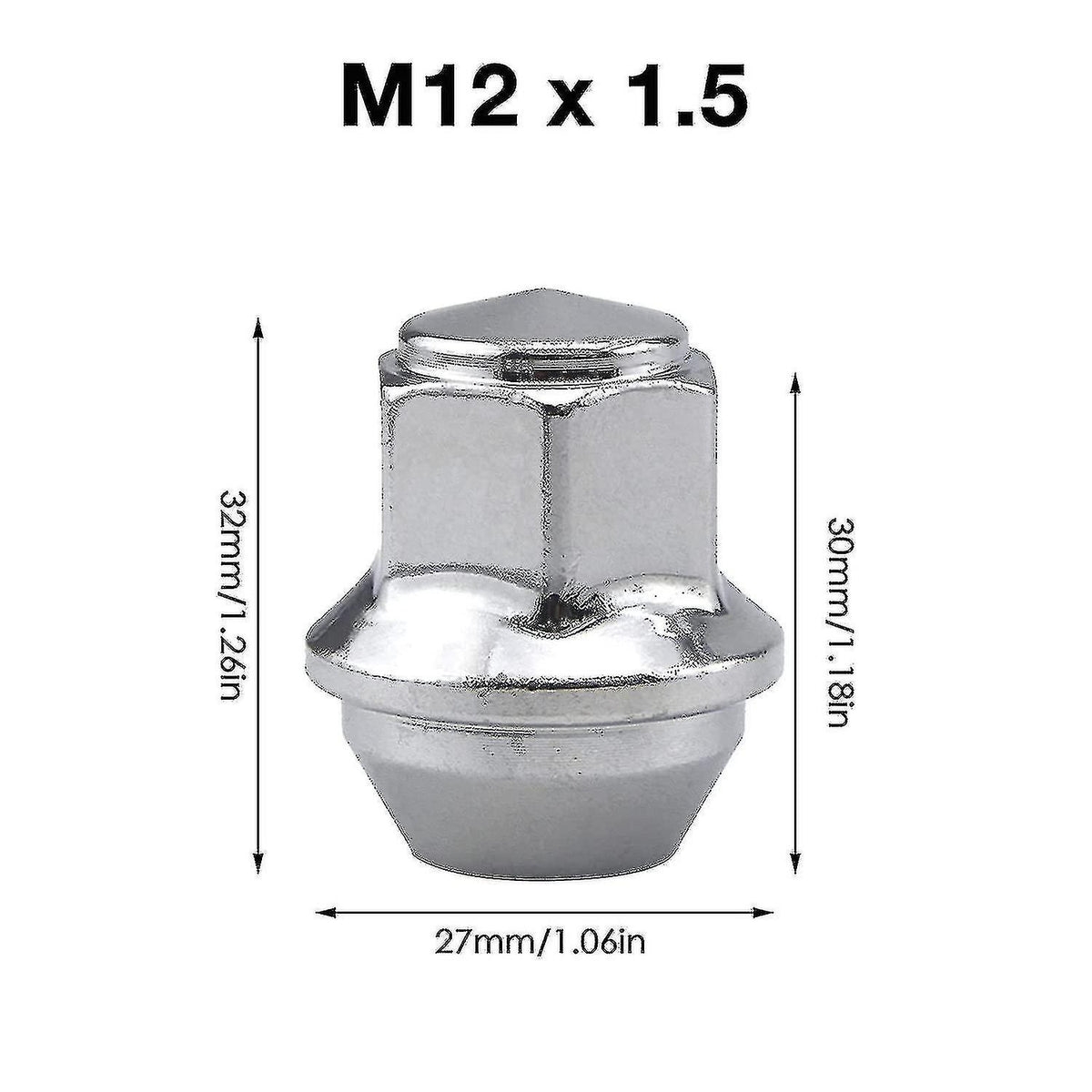 Aluminum Wheel Nuts. M12 X 1.5 Conical 19mm Hex Replacement for Ford Alloy Wheels (Silver)