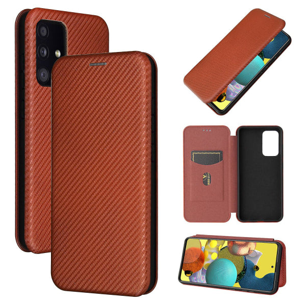 Case compatible with Samsung Galaxy A52s 5g Carbon Fiber Case Folio Flip Protective Magnetic Shell Etui Coque Brown ingen_max