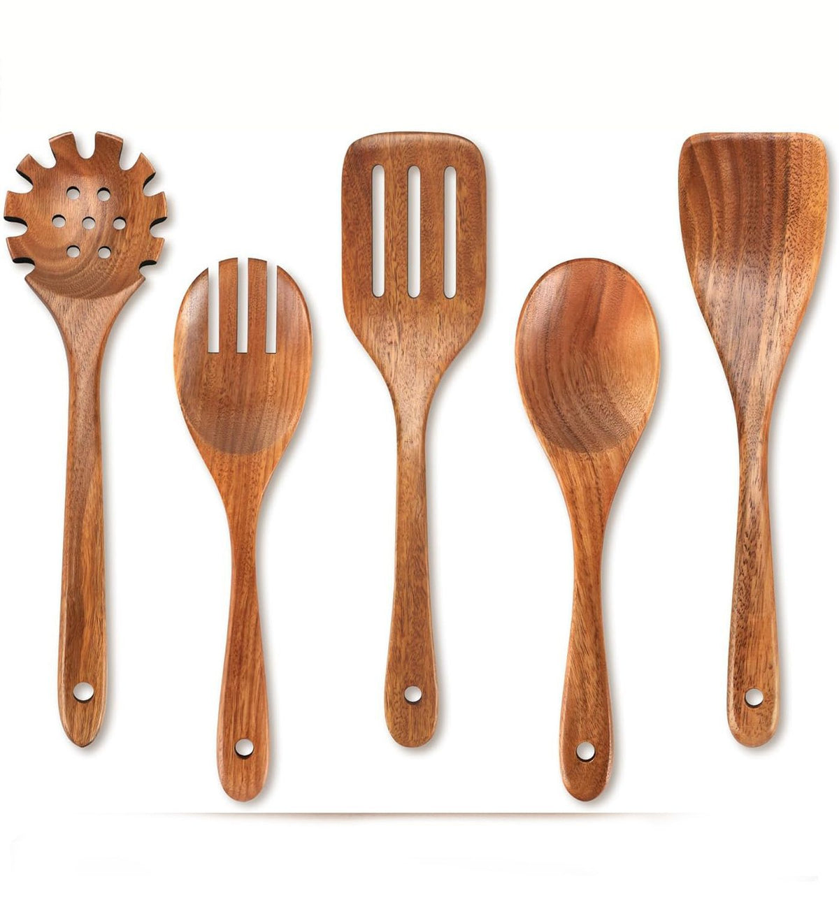Wooden Kitchen Utensils, Teak Cooking Set, Acacia Wood Kitchen Utensils/Kitchen Set, Scratch Resistant and Heat Resistant 5set-A