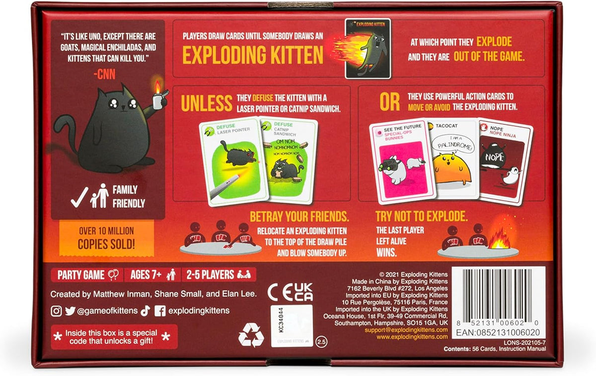 Exploding Kittens Original Edition - A fun game for family game nights - Fun card games for ages 7 and up - 2-5 players - 15 minute playtime