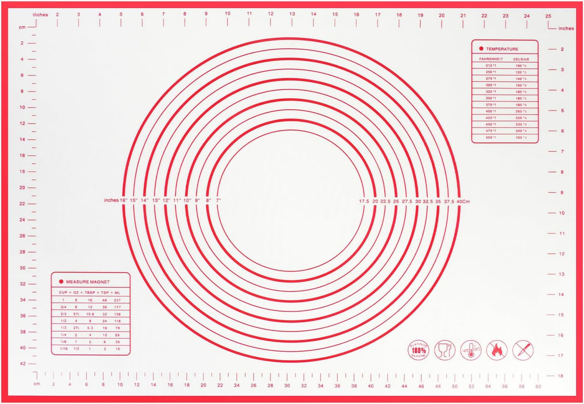 Non-stick rolling pin, 70×50cm silicone rolling pin, non-slip silicone baking mat, food plate, cake mat, cake mat, cake/pizza mat 70*50CM - red