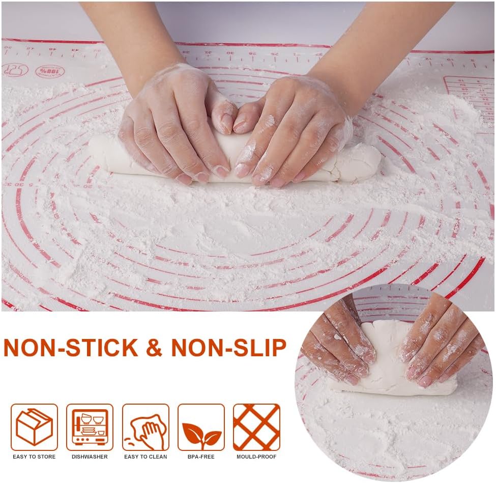 Non-stick rolling pin, 70×50cm silicone rolling pin, non-slip silicone baking mat, food plate, cake mat, cake mat, cake/pizza mat 70*50CM - red
