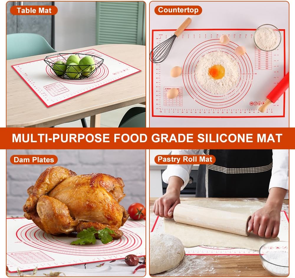 Non-stick rolling pin, 70×50cm silicone rolling pin, non-slip silicone baking mat, food plate, cake mat, cake mat, cake/pizza mat 70*50CM - red