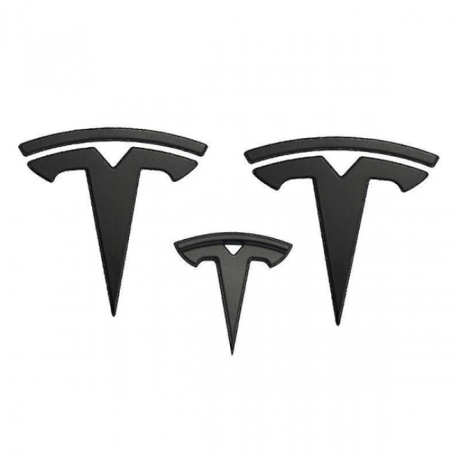 3x Matte Black T-Logo Hood Emblem Tesla Model Y