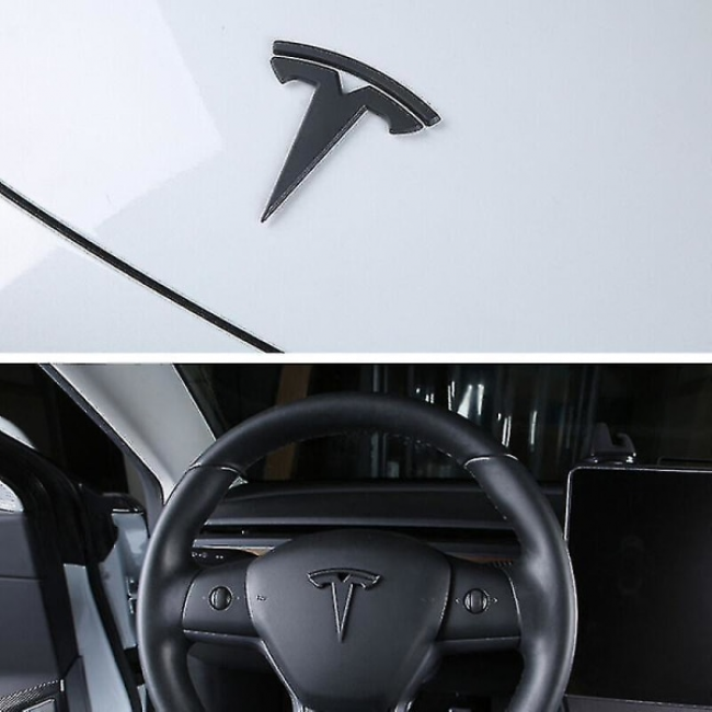 3x Matte Black T-Logo Hood Emblem Tesla Model Y