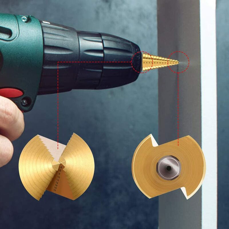 Step Drills Double Groove Countersink Drill High Speed Steel Cone Drill for Steel Wood, Plastic, Brass, Aluminum 3 pcs