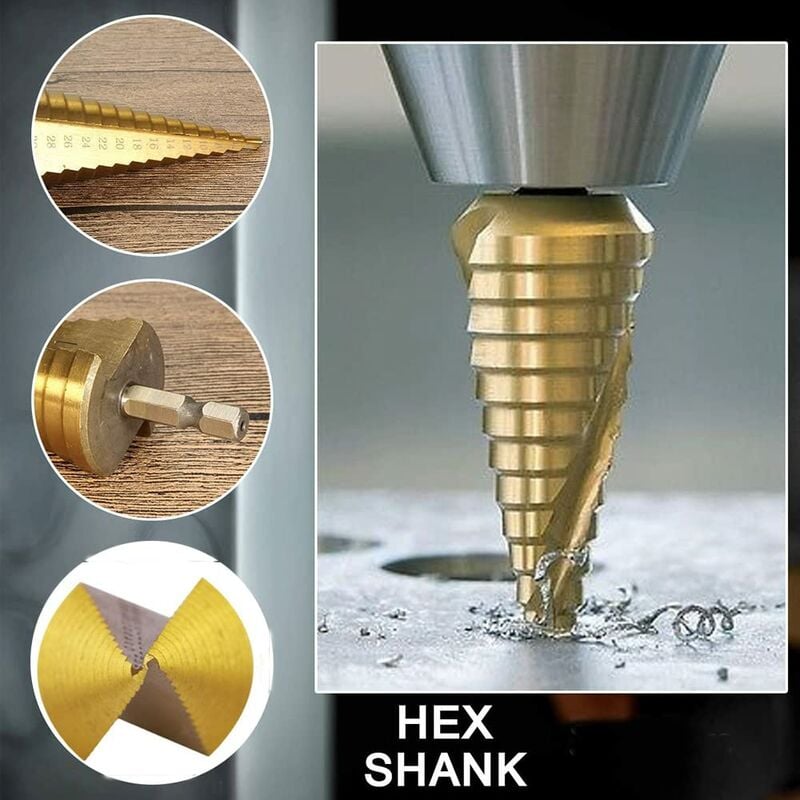 Step Drills Double Groove Countersink Drill High Speed Steel Cone Drill for Steel Wood, Plastic, Brass, Aluminum 3 pcs