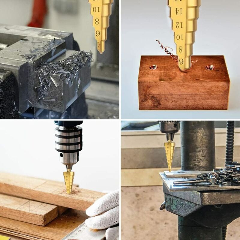 Step Drills Double Groove Countersink Drill High Speed Steel Cone Drill for Steel Wood, Plastic, Brass, Aluminum 3 pcs