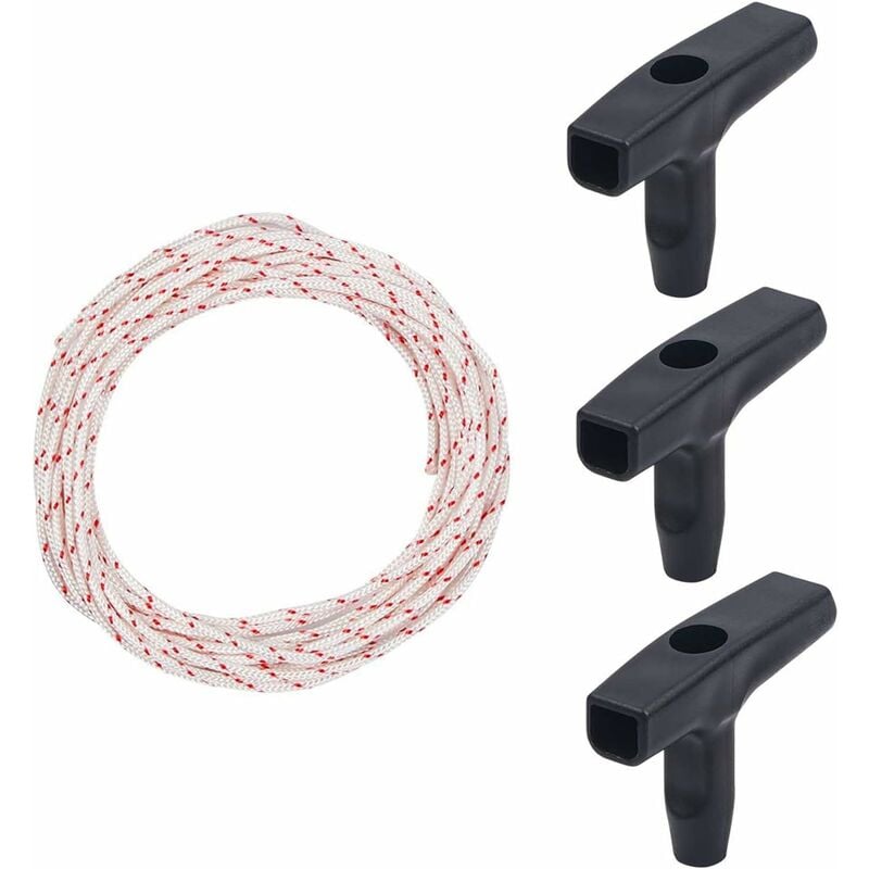 10 Meter 3.0mm Starter Cord with 3 Start Handles for Lawn Mower Chainsaw Trimmer Brushcutter Engine Parts