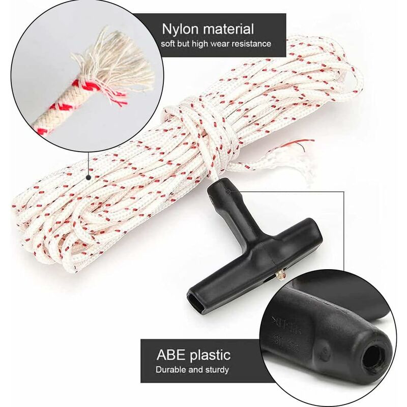 10 Meter 3.0mm Starter Cord with 3 Start Handles for Lawn Mower Chainsaw Trimmer Brushcutter Engine Parts