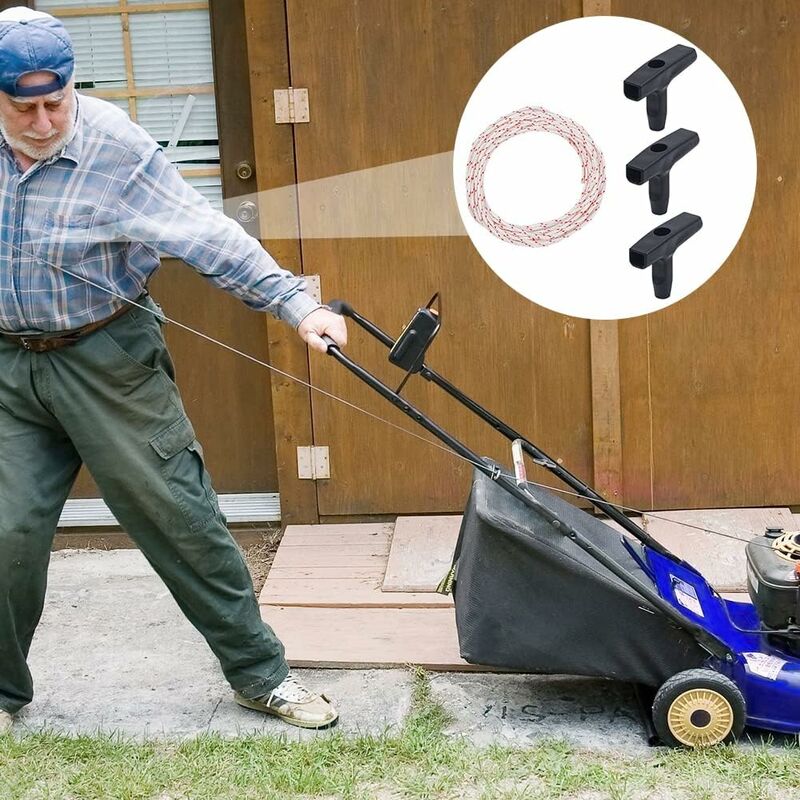 10 Meter 3.0mm Starter Cord with 3 Start Handles for Lawn Mower Chainsaw Trimmer Brushcutter Engine Parts