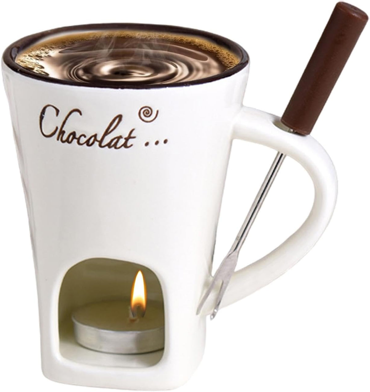 Tealight Fondue Set, Ceramic Melting Pot for Chocolate and Dessert Beige