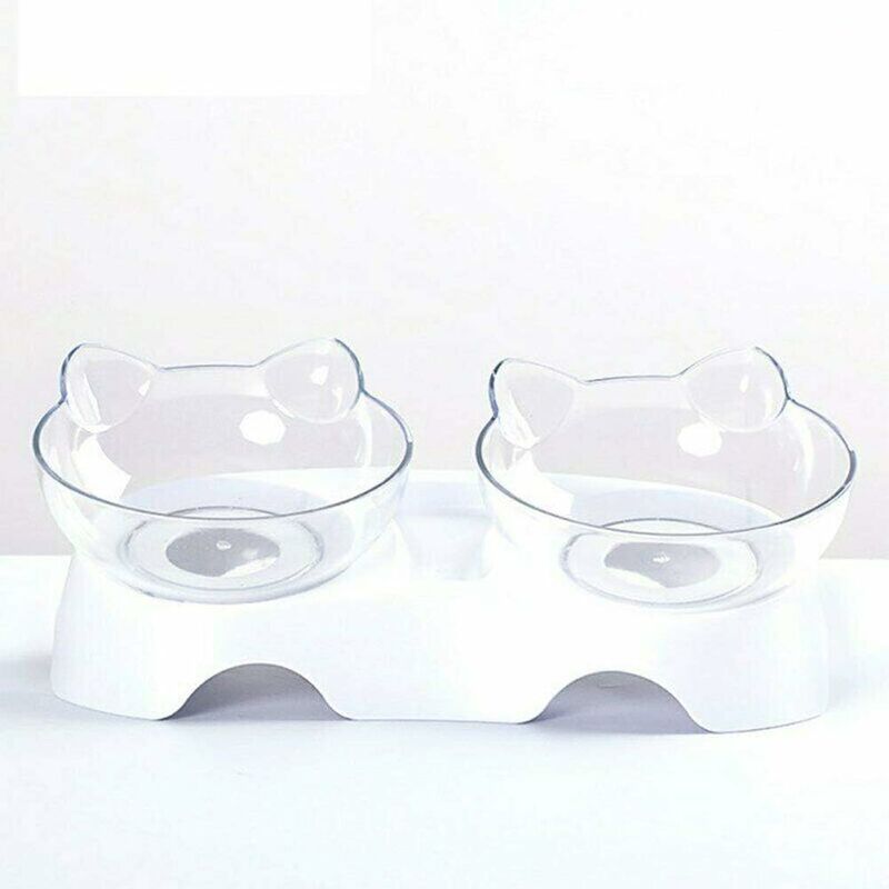 Double Cat Bowls, Orthopedic Pet Bowl Anti-vomiting, Cat Food Bowl Water Bowl Dog Bowl, Angled Cat Bowl Protects the Spine, 15° Inclined Bowl