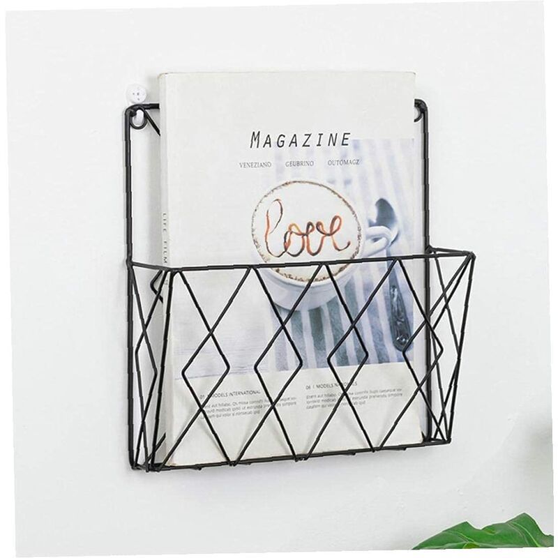 Wall Mounted Newspaper Holder Newspaper Shelf Storage Rack Black Draw