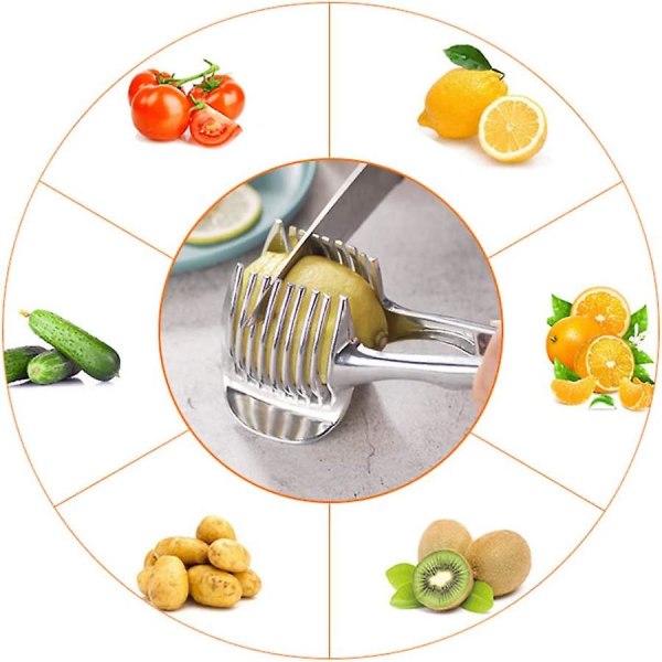 Tomato Cutter Lemon Cutter Multifunctional Fruit Cutter Tool Handheld Round Fruit Tongs Onion Holder Vegetable Cutter