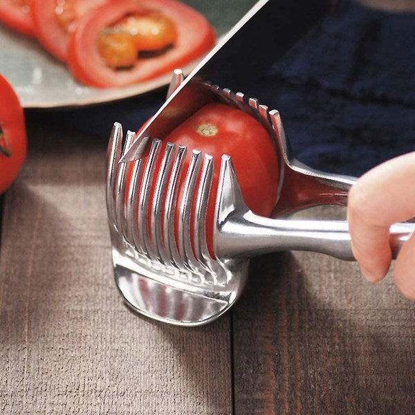 Tomato Cutter Lemon Cutter Multifunctional Fruit Cutter Tool Handheld Round Fruit Tongs Onion Holder Vegetable Cutter