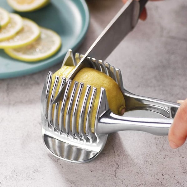 Tomato Cutter Lemon Cutter Multifunctional Fruit Cutter Tool Handheld Round Fruit Tongs Onion Holder Vegetable Cutter