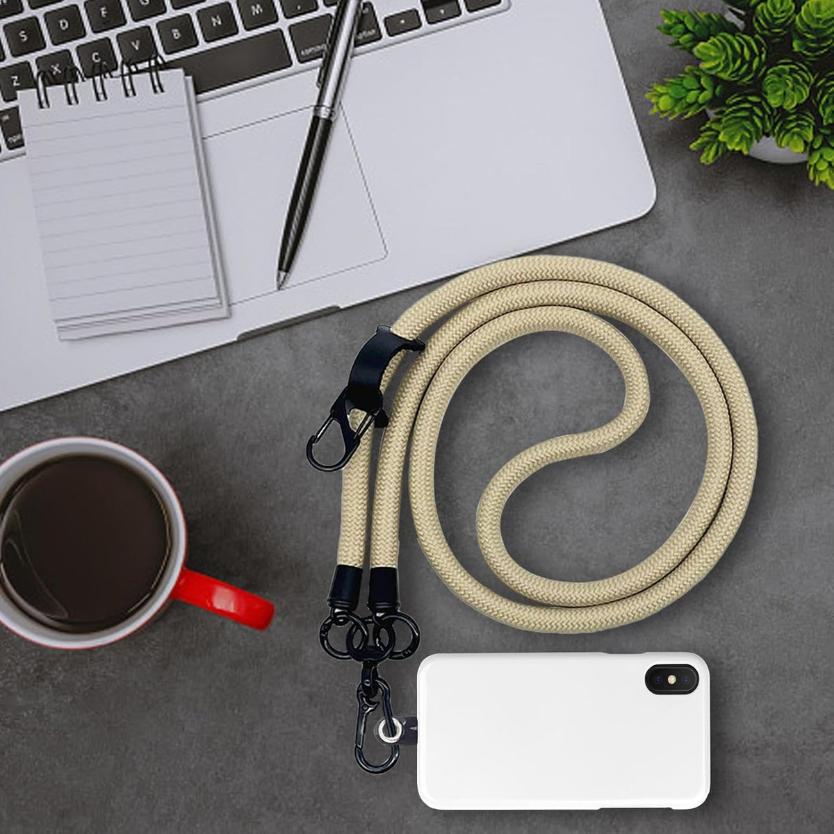 Thick Rope Phone Lanyard - 10MM Mobile Strap with Spacer Holder | Neck Holder for Travel and Anti-Theft Camel