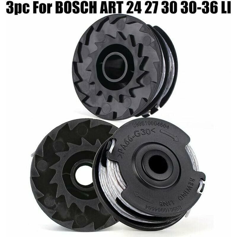 Set of 3 spools for Bosch grass trimmer Art 24 27 30 30-36 Li 18 M 1.65 mm.