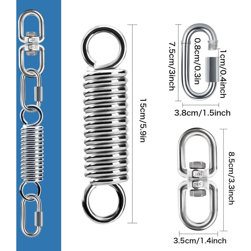 Spring Suspension with 360° Swivel Hooks and Carabiners, Spring Suspension for Hanging Chair Yoga Sandbag, Load 200 kg (Spring Suspension)