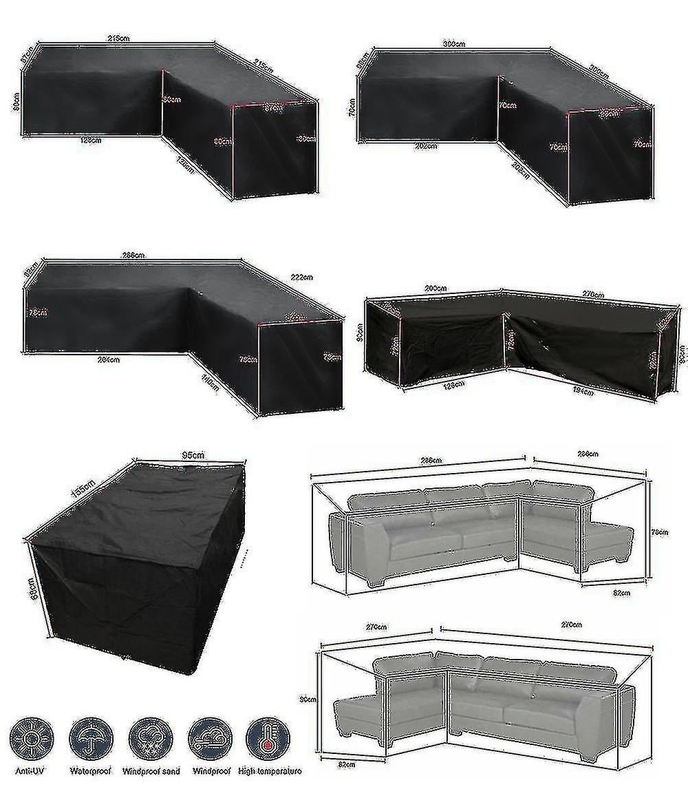 12 Sizes L-Shape All-Weather Cover Waterproof Rattan Corner Furniture Protector Garden Patio Outdoor Sofa Cover Dust Cover300*300*98cm