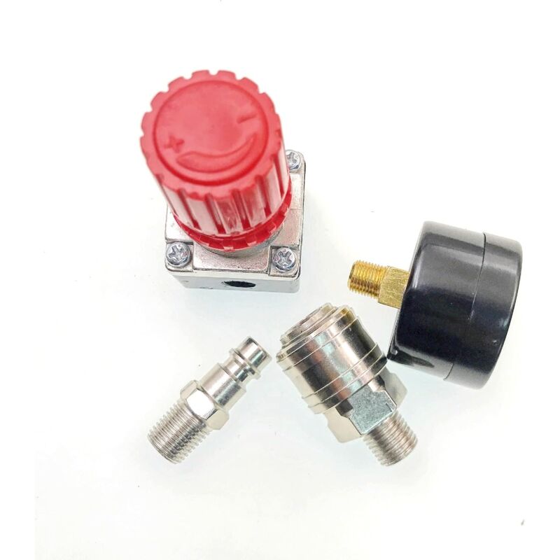 1/4\" Pressure Reducer for Compressed Air, Pressure Reducer, 4 Holes with Gauge for Compressor