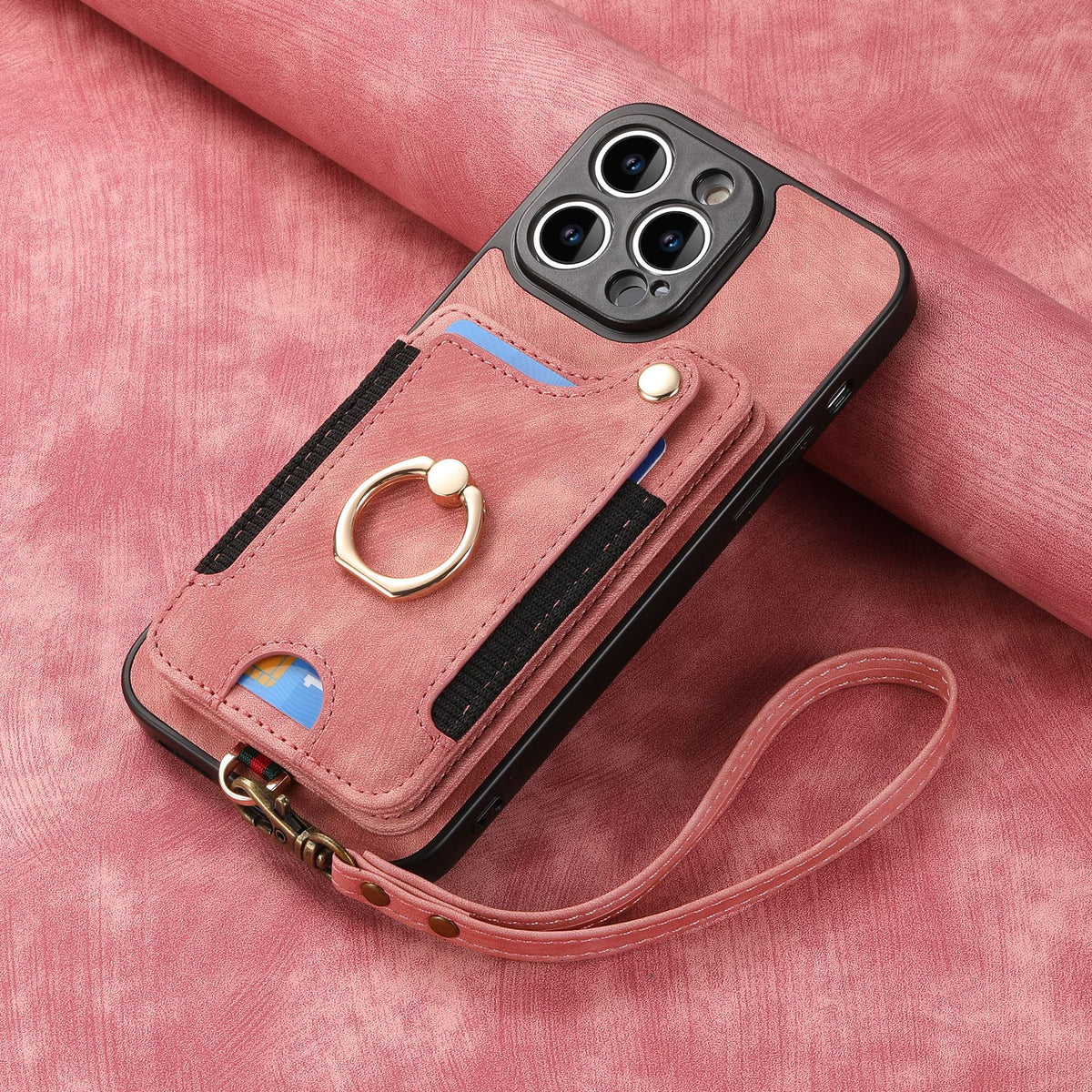 Suitable for iPhone mobile phone leather case RFID anti-theft brush ring buckle lanyard multifunctional card case Light Purple [With Leather Strap] Light Purple [With Leather Lanyard]] iPhone 15