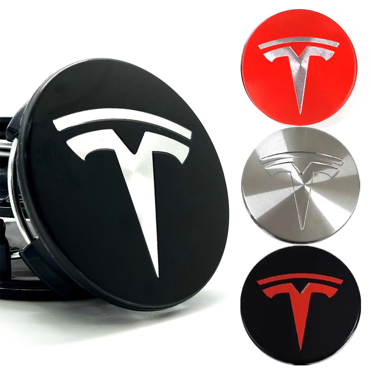 4-pack - Tesla Center Caps / Hubcaps - Car 77 Black/silver