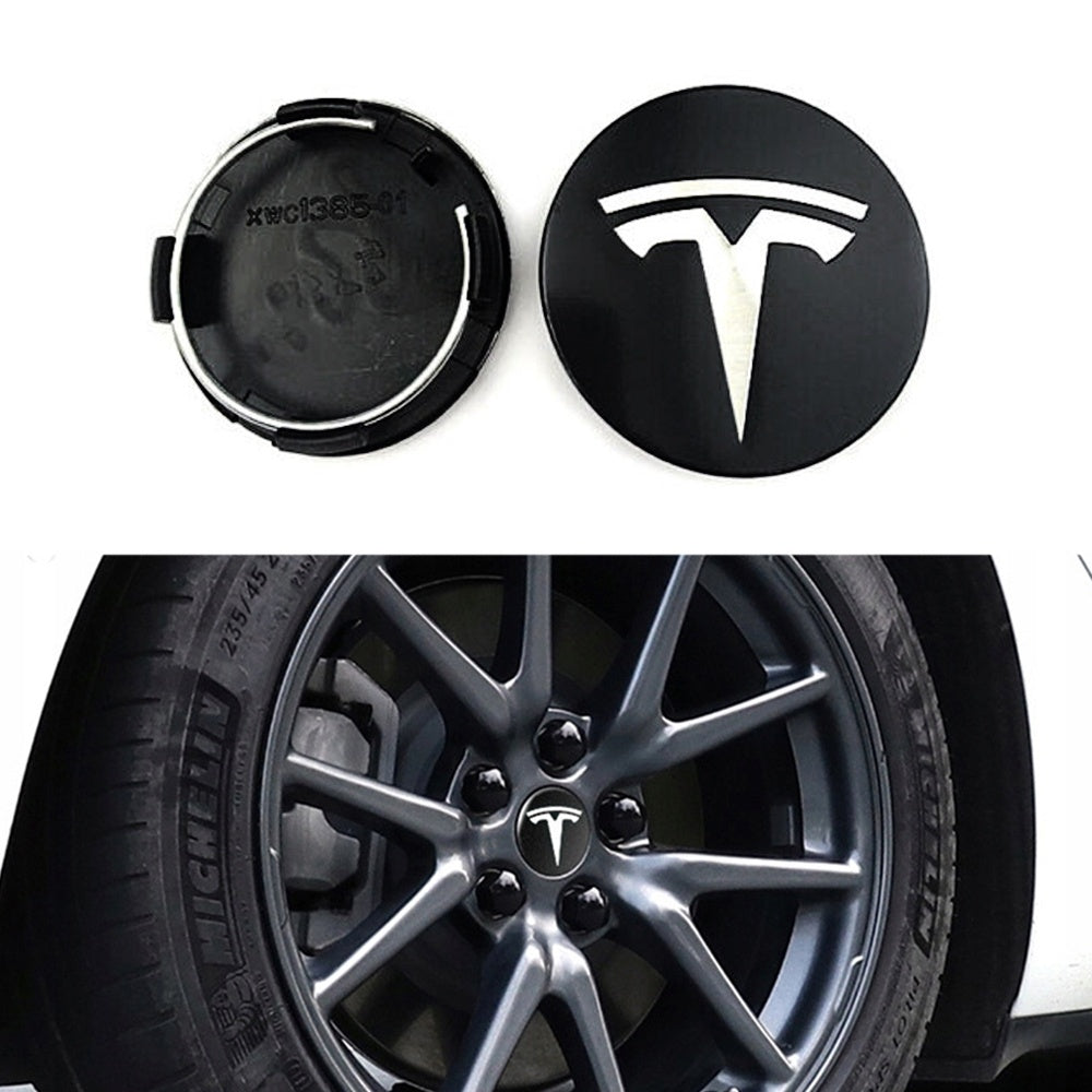 4-pack - Tesla Center Caps / Hubcaps - Car 77 Black/silver