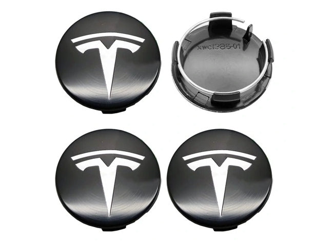 4-pack - Tesla Center Caps / Hubcaps - Car 77 Black/silver